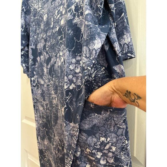 Pure Jill J. Jill Women M Faux Wrap Blue White Cotton Modal 3/4 Sleeve Dress - Picture 5 of 10